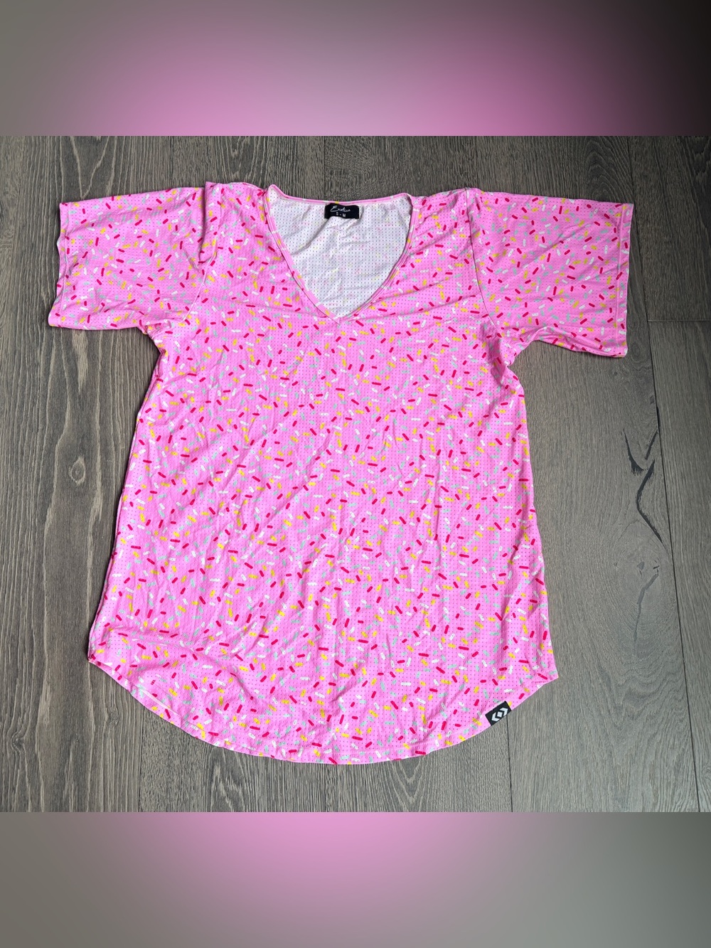 Exotica Pink Sprinkles Basketball Bball Mesh V-Neck Boyfriend Tee